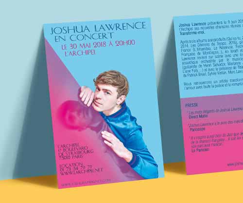 Création de flyers pour un chanteur Le chanteur Joshua Lawrence