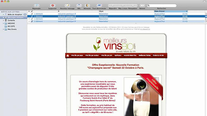 Réalisation d'une newsletter pour une entreprise de ventes de vins