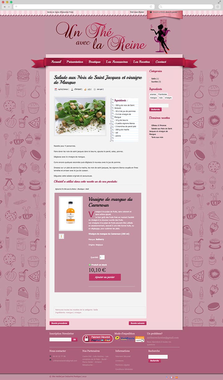Création de site internet E commerce pas cher pour Épiceries Fines Exemple d'une fiche recette avec Produit de la boutique