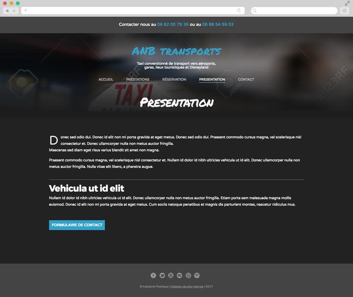 Création de Site Internet Pas Cher pour un Taxi Conventionné Page de présentation