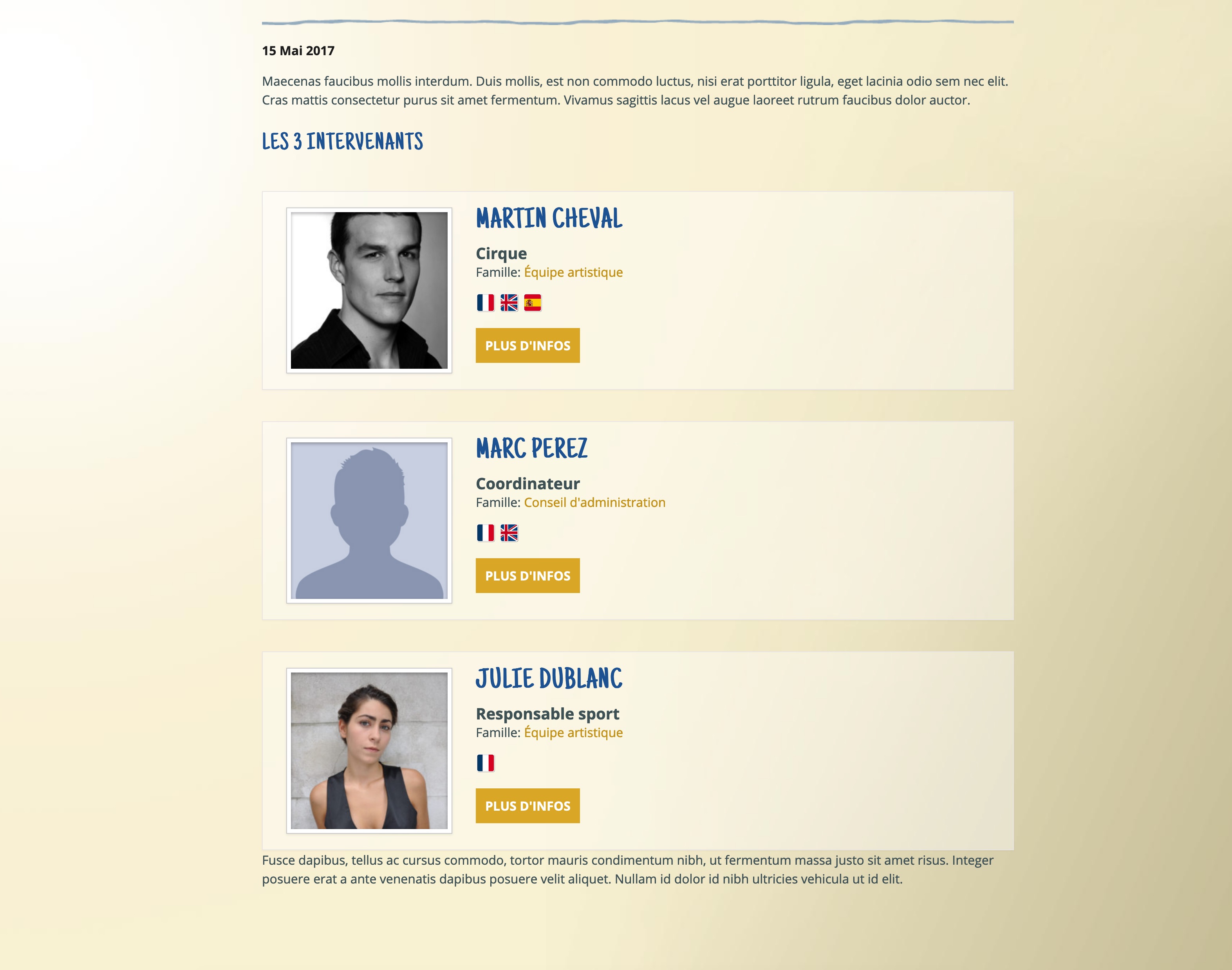 Exemples de Types de Contenue pour Pages Internet Exemple 3 : Liste des participants ou des auteurs